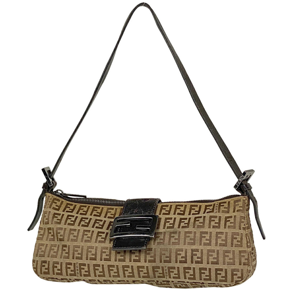 Fendi Canvas Handbag Brown Bag Hobo Shoulder Logo Zucchino - Picture 2 of 7